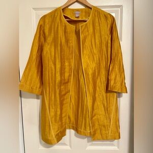Chico's Women's Mustard Linen Nylon Open Front Cardigan Top 3/4 Sleeve
